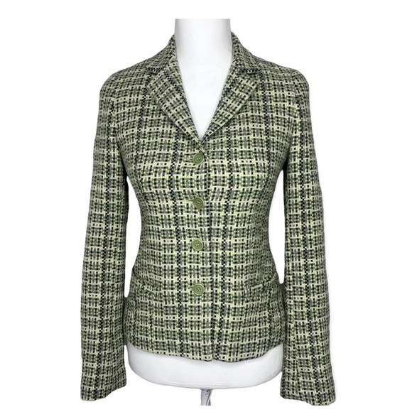 Theory Jackets & Blazers - Theory blazer - green small check plaid tweed wool/angora blend